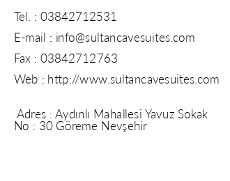 Sultan Cave Suites iletiim bilgileri